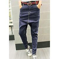 mens mid rise micro elastic jeans pants simple loose solid