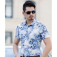 Men\'s Casual/Daily Simple Shirt, Print Shirt Collar Short Sleeve Cotton Thin