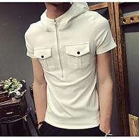 mens casualdaily simple t shirt solid hooded short sleeve cotton