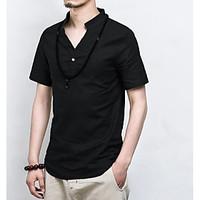 mens casualdaily simple t shirt solid v neck short sleeve linen thin