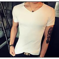 Men\'s Casual/Daily Simple Summer T-shirt, Solid V Neck Short Sleeve Cotton Spandex Thin