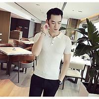 Men\'s Casual/Daily Simple Summer Polo, Jacquard Shirt Collar Short Sleeve Cotton Polyester Thin
