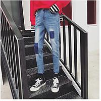 mens mid rise micro elastic jeans pants simple loose color block