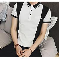 mens casualdaily simple polo color block stand short sleeve cotton