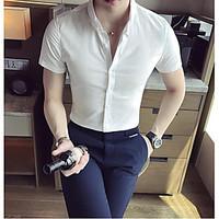 mens casualdaily simple shirt solid standing collar short sleeve cotto ...