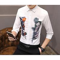 mens casualdaily simple shirt print stand long sleeve cotton