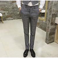 Men\'s Mid Rise Micro-elastic Chinos Sweatpants Pants, Simple Slim Solid