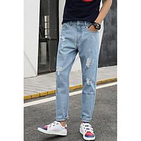 mens mid rise micro elastic jeans pants simple loose solid