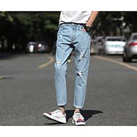 mens mid rise micro elastic jeans pants simple loose solid