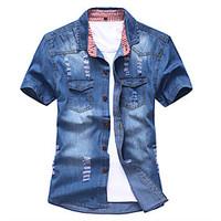 Men\'s Casual/Daily Street chic Summer Shirt, Print Button Down Collar Short Sleeve Cotton