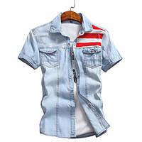 Men\'s Casual/Daily Street chic Summer Shirt, Print Button Down Collar Short Sleeve Cotton