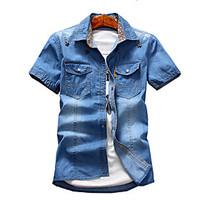 Men\'s Casual/Daily Street chic Summer Shirt, Print Button Down Collar Short Sleeve Cotton