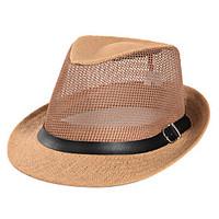 Men\'s Summer Middle-aged Jazz Cap Sunscreen Linen Belt Buckle Decoration Old Man Straw Hat