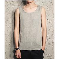 Men\'s Casual/Daily Simple Summer Tank Top, Solid Round Neck Sleeveless Cotton Thin