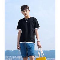 Men\'s Casual/Daily Simple Spring Summer T-shirt, Solid Patchwork Round Neck Short Sleeve Cotton Thin