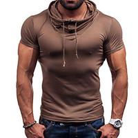 mens casualdaily simple t shirt solid hooded short sleeve cotton thin