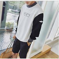 Men\'s Casual/Daily Sweatshirt Color Block Round Neck strenchy Cotton Long Sleeve Spring