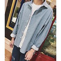 Men\'s Casual/Daily Simple Spring Summer Shirt, Striped Shirt Collar Long Sleeve Cotton Thin