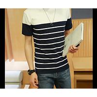 mens casualdaily simple summer t shirt striped round neck short sleeve ...