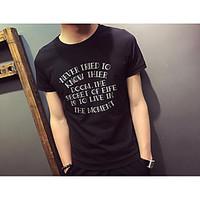 Men\'s Casual/Daily Simple T-shirt, Letter Round Neck Short Sleeve Cotton