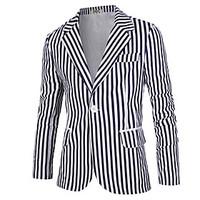 Men\'s Holiday Street chic Spring Blazer, Striped Shirt Collar Long Sleeve Short Cotton