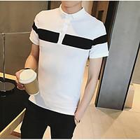 mens casualdaily simple t shirt striped stand short sleeve cotton