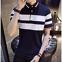 mens casualdaily simple t shirt striped stand short sleeve cotton