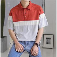 Men\'s Casual/Daily Simple T-shirt, Striped Color Block Stand ½ Length Sleeve Cotton