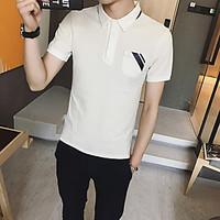 mens casualdaily simple t shirt solid color block stand short sleeve c ...