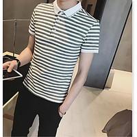 Men\'s Casual/Daily Simple T-shirt, Striped Stand Short Sleeve Cotton