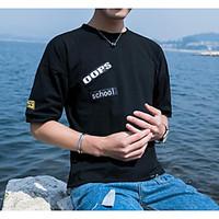 Men\'s Casual/Daily Simple T-shirt, Letter Round Neck Short Sleeve Cotton