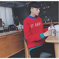 Men\'s Casual/Daily Sweatshirt Color Block Round Neck strenchy Cotton Long Sleeve Spring