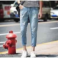 mens mid rise micro elastic jeans pants simple harem solid