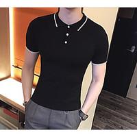 Men\'s Going out Casual/Daily Simple Street chic Spring Summer T-shirt, Solid Shirt Collar Short Sleeve Cotton Medium