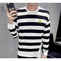 Men\'s Casual/Daily Sweatshirt Striped Round Neck strenchy Cotton Long Sleeve Spring