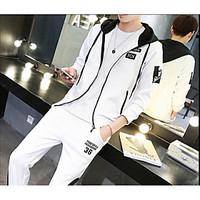 mens casualdaily hoodie color block hooded strenchy cotton long sleeve ...