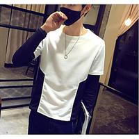 Men\'s Casual/Daily Sweatshirt Color Block Round Neck strenchy Cotton Long Sleeve Spring