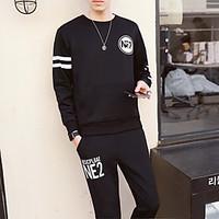 mens casualdaily activewear set solid round neck strenchy acrylic slee ...