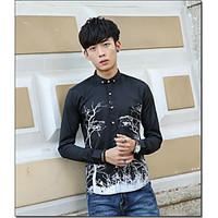 Men\'s Casual/Daily Simple Shirt, Print Shirt Collar Long Sleeve Cotton