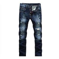 mens mid rise inelastic jeans pants simple skinny ripped solid