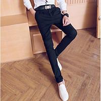 mens mid rise micro elastic chinos pants simple harem pure color solid