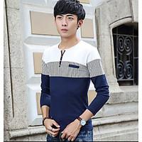 mens casualdaily simple t shirt striped color block v neck long sleeve ...