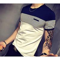 Men\'s Casual/Daily Simple Summer T-shirt, Striped Round Neck Short Sleeve Others