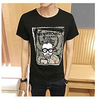 Men\'s Going out Casual/Daily Simple Summer T-shirt, Solid Print Round Neck Short Sleeve Cotton Thin