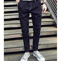 mens mid rise high elasticity jeans pants simple straight skinny pure  ...