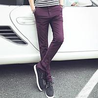 mens mid rise micro elastic chinos pants simple slim pure color solid