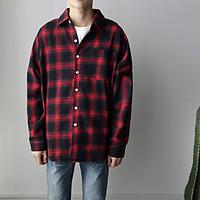 Men\'s Casual Simple Shirt, Plaid/Check Shirt Collar Long Sleeve Cotton