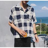 mens daily casual street chic shirt checks shirt collar length sleeve  ...