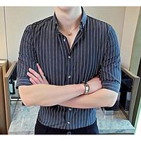 Men\'s Business Daily Casual Simple Shirt, Striped Shirt Collar Short Sleeve Spandex Polyester Taffeta