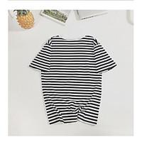 Men\'s Casual Simple Summer T-shirt, Striped Round Neck Short Sleeve Cotton Medium